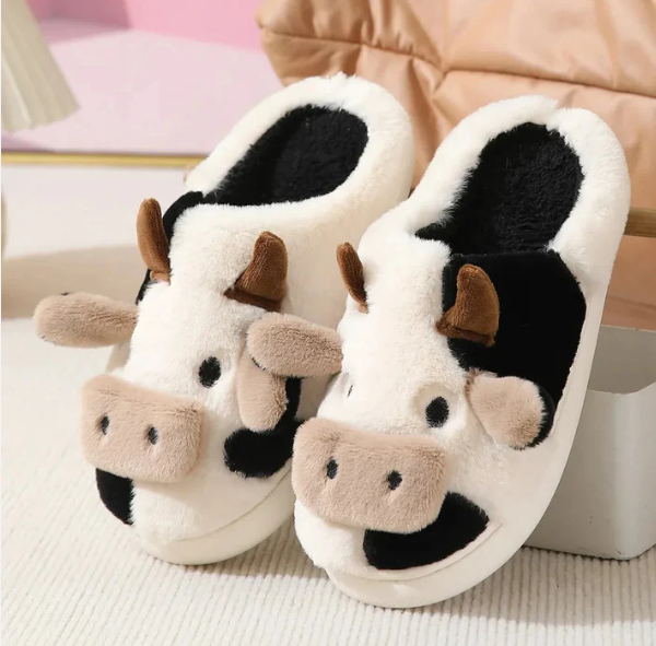 Soft-Stitched Cow Slippers