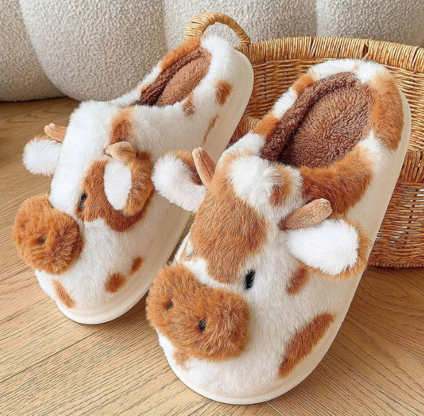 Soft-Stitched Cow Slippers