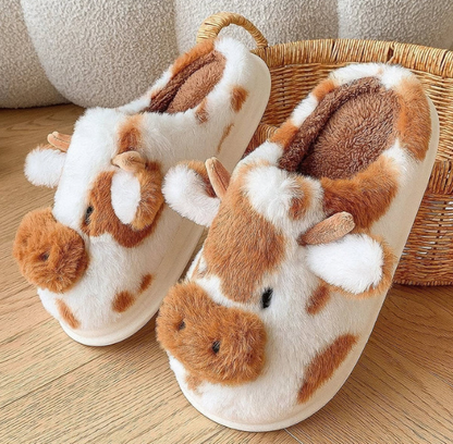 Soft-Stitched Cow Slippers