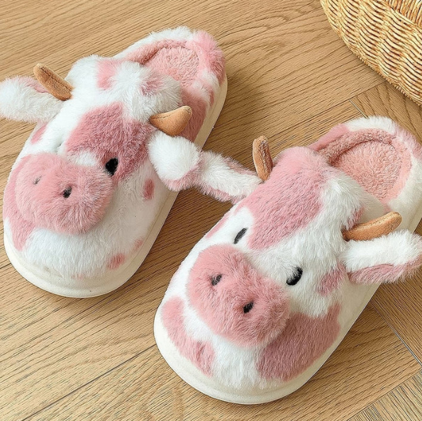 Soft-Stitched Cow Slippers